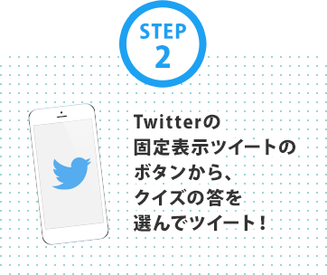 STEP2 Twitterの固定表示ツイートのボタンから、クイズの答を選んでツイート！