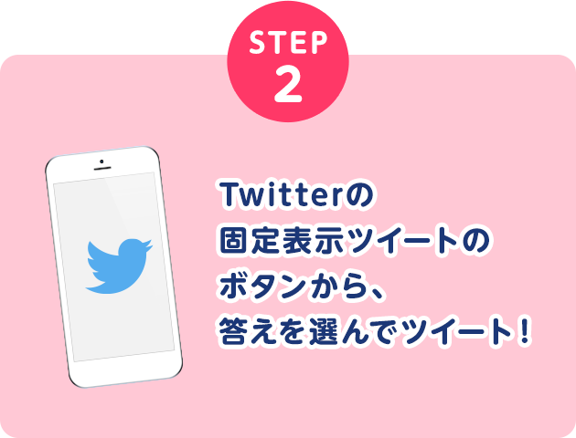 STEP2 Twitterの固定表示ツイートのボタンから、答えを選んでツイート！